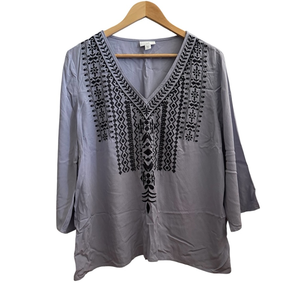 J. Jill Embroidered V-Neck 3/4 Bell Sleeve Soft Blouse Top